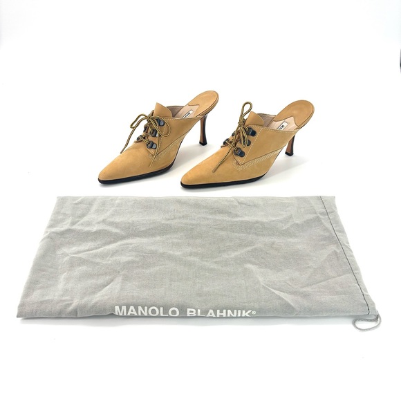 Retro Vintage Manolo Blahnik Oklamod Timberland Pointed Toe Mules Pumps 36 - Picture 2 of 12